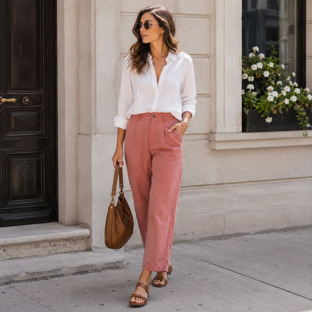 MADEWELL Women’s Straight Leg Pants 4 Terracotta Elastic Waist Minimalist NI613